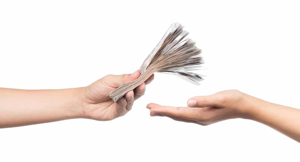 Hands,Giving,Money,Isolated,On,White,Background
